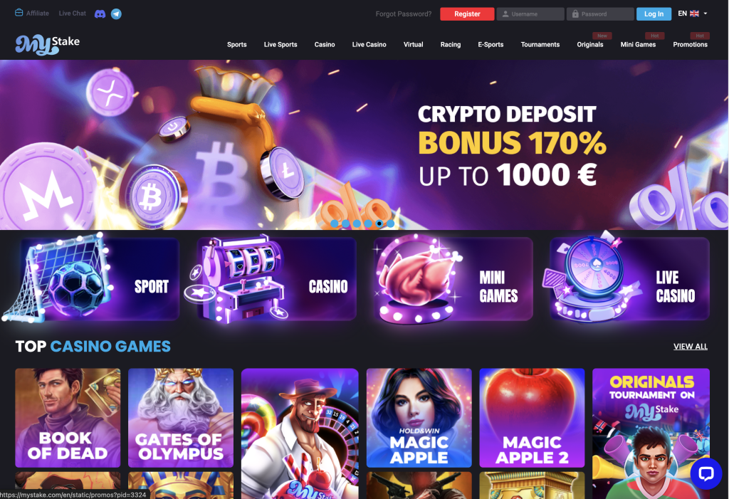 Image of Mystake Casino website