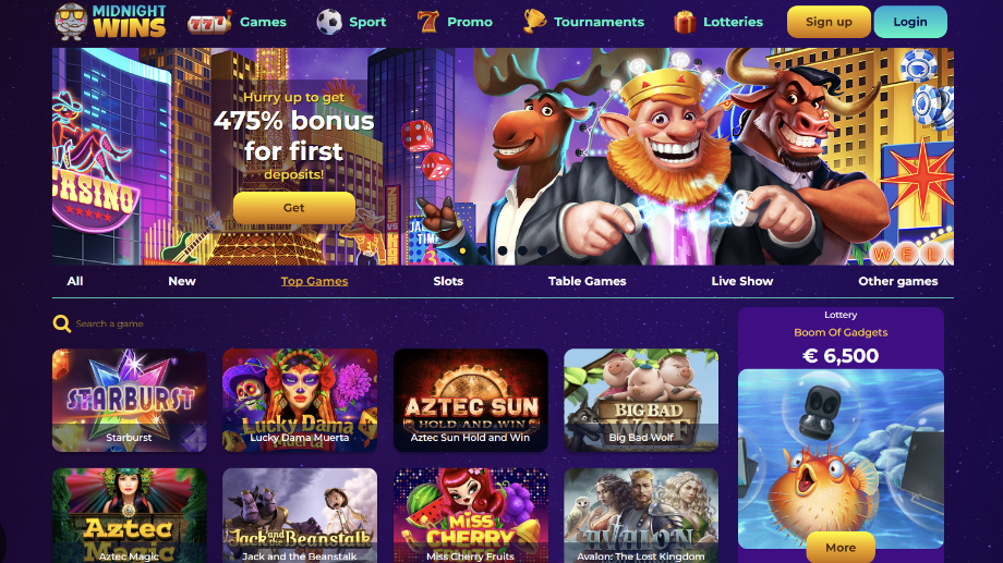 image of Midnight Wins Casino website